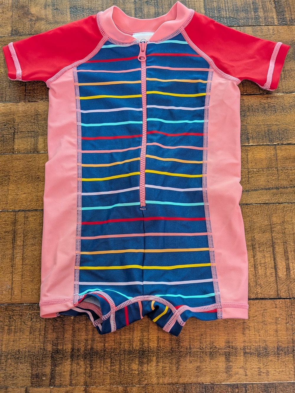 Hanna Andersson Pink, Red & Navy Striped One-Piece Rash Guard, NWOT